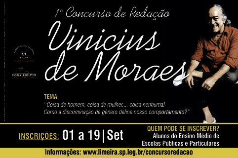 Continuam as inscrições para o 1º Concurso de Redação Vinicius de Moraes na Câmara