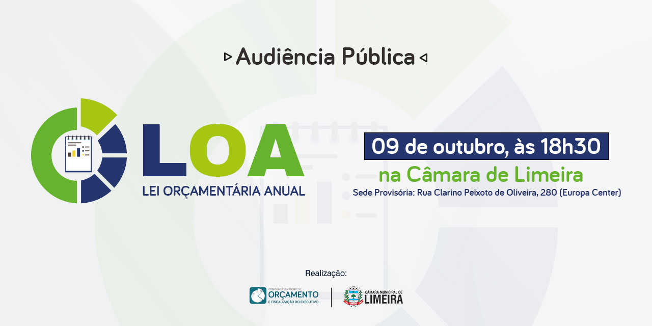 Lei Orçamentária: Câmara realiza audiência pública nesta quinta-feira, 9 de outubro